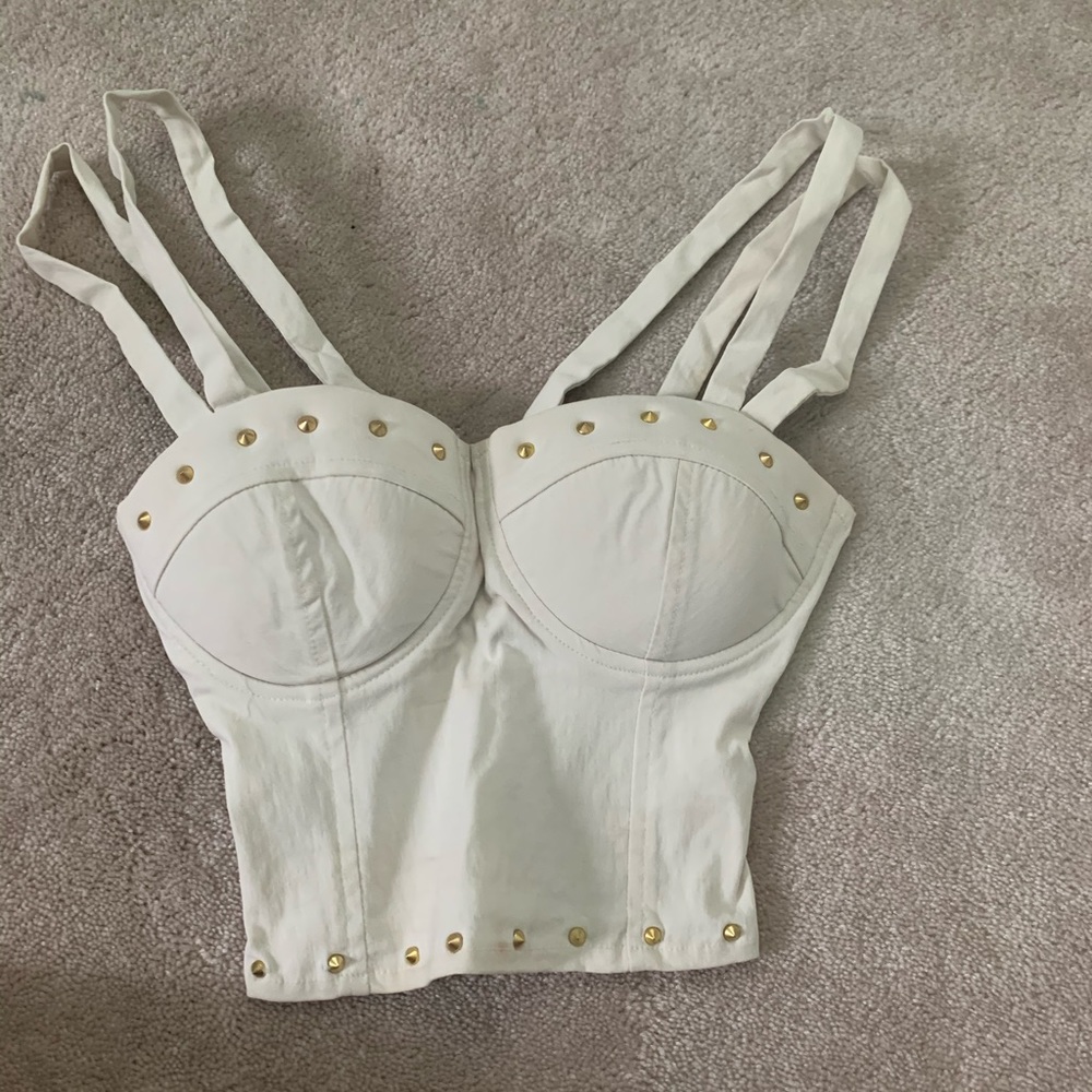 White gold studded crop top